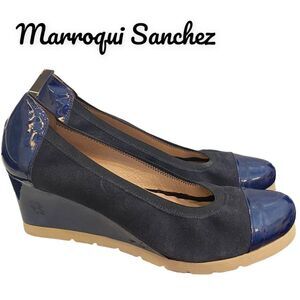 Marroqui Sanchez Women's Spanish Blue Suede Leather Loafers Wedges 41